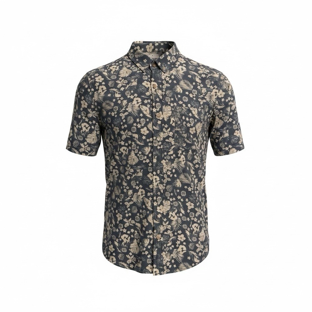 Warehouse Men's Dusty Blue Floral T-Shirts Button Up Slim Fit XL